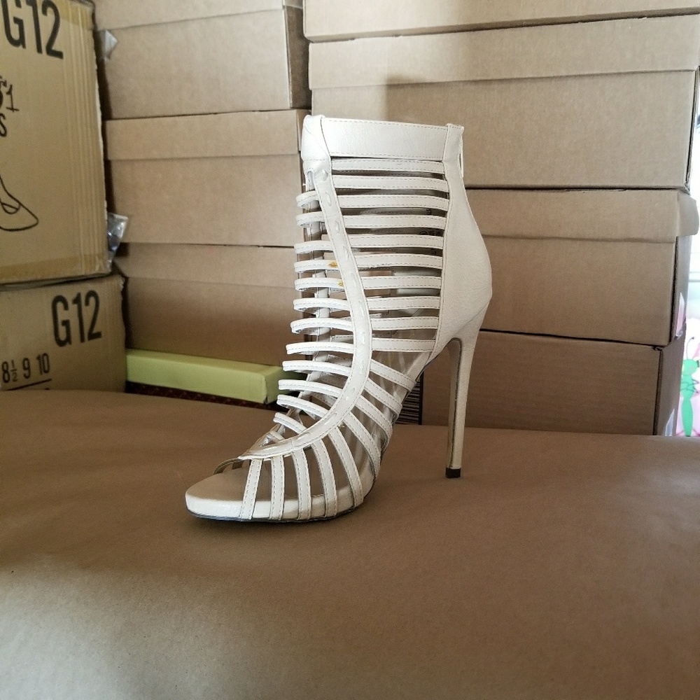 Jesse-4 Beige Strappy Peep Toe High Heel